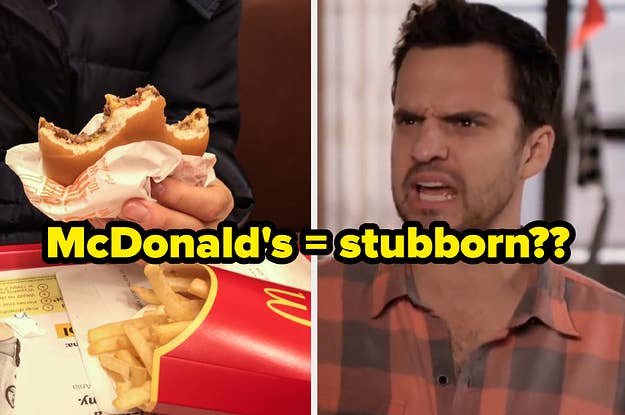 A hand holds a half eaten McDonald's burger and a close up of Nick Miller from "New Girl"